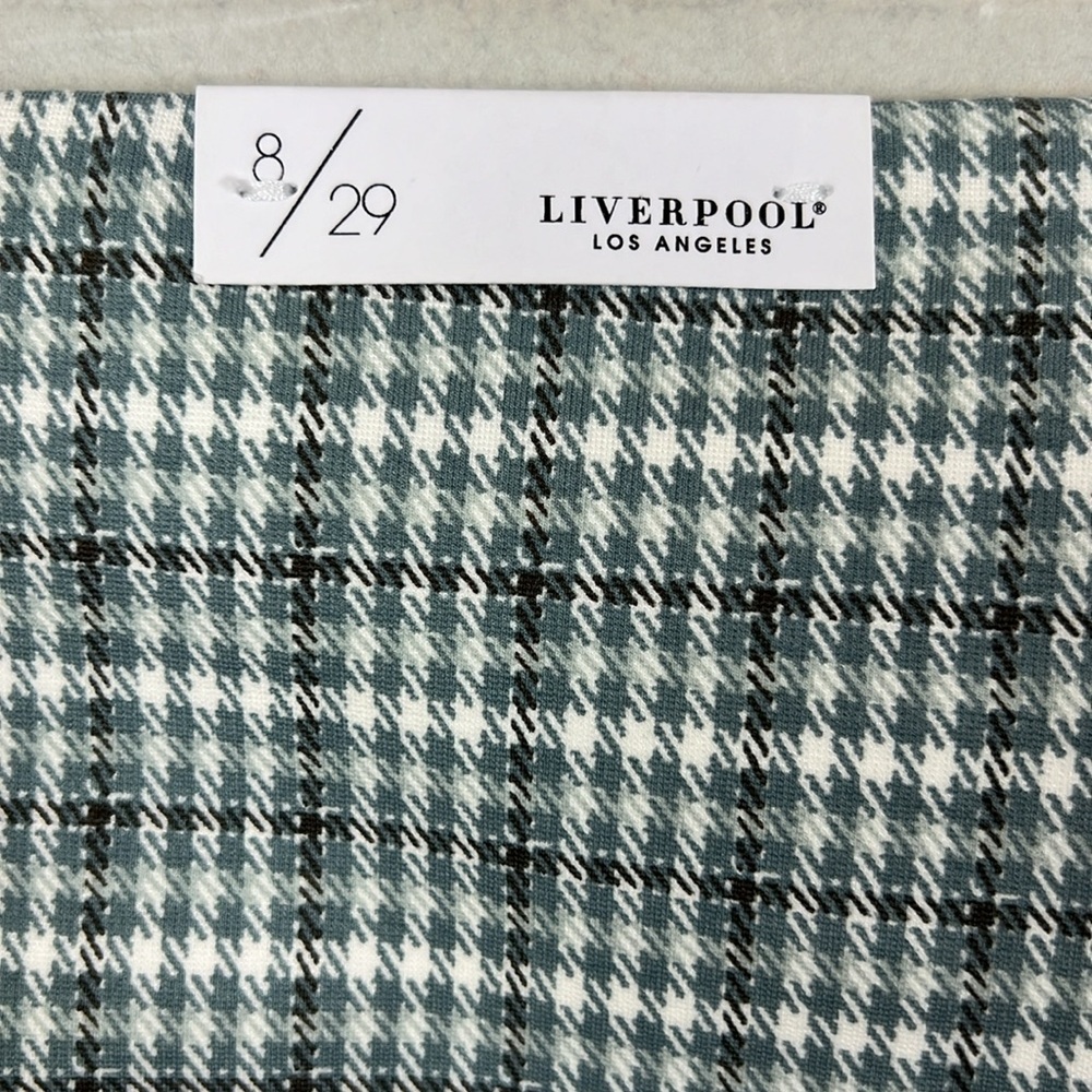 NWT Liverpool Bia Knit Pencil Skirt Herringbone Plaid Blue Gray White 8 - Picture 6 of 11
